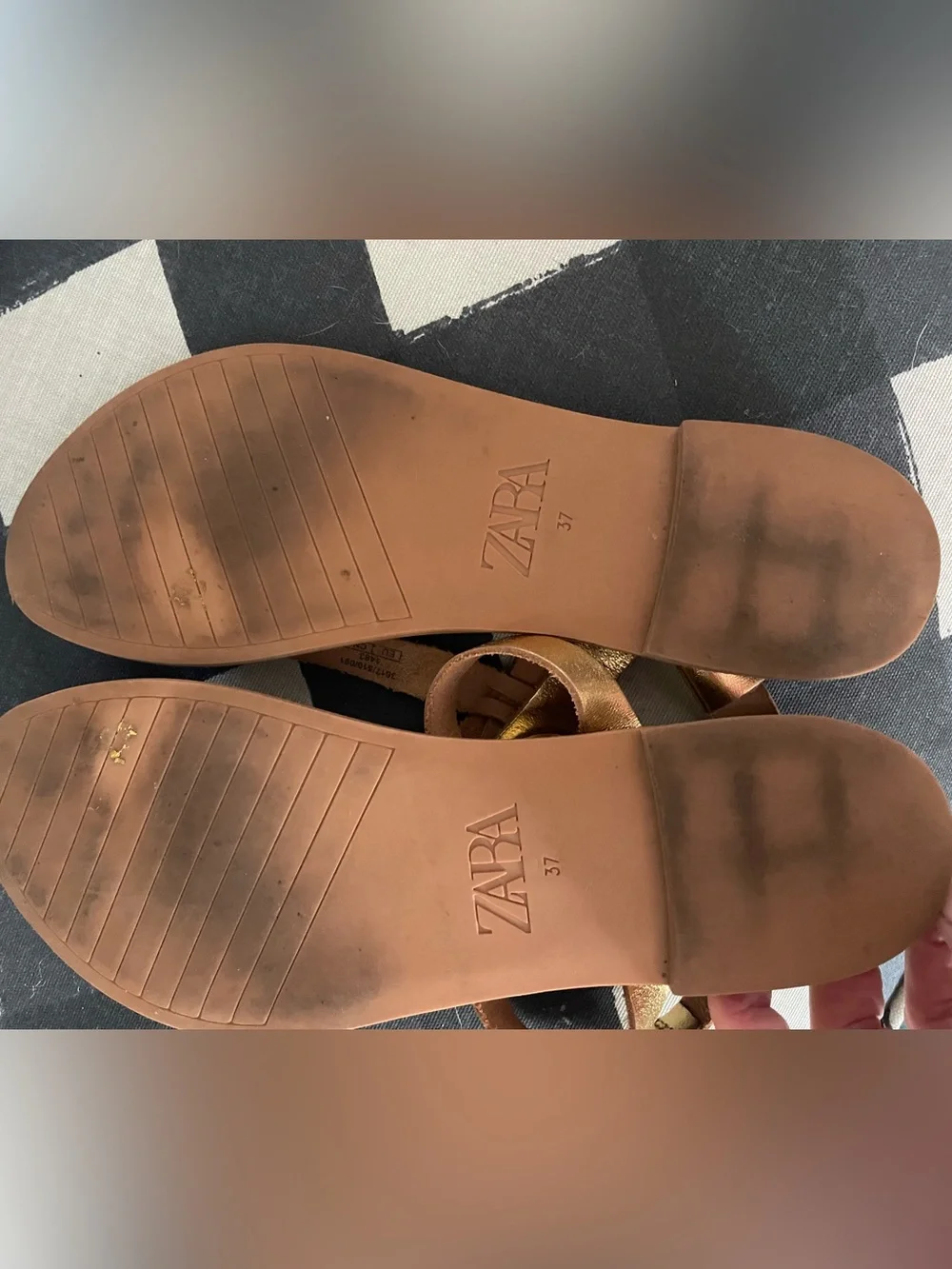 Zara Metallic Gold Leather Flat Sandals